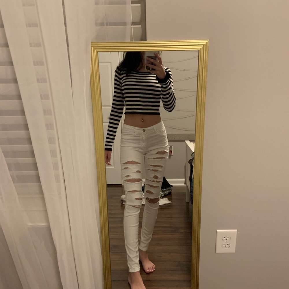 Black and white stripped sweater crop top